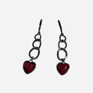 Simply Vera Vera Wang Silver-Tone Chain Earrings with Red Heart Stones